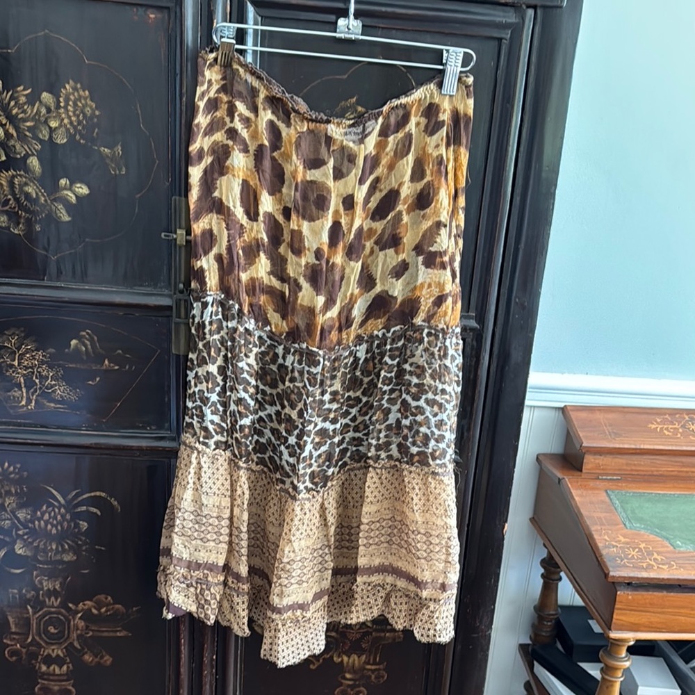 Vintage Silk Leopard Print Tiered Skirt
